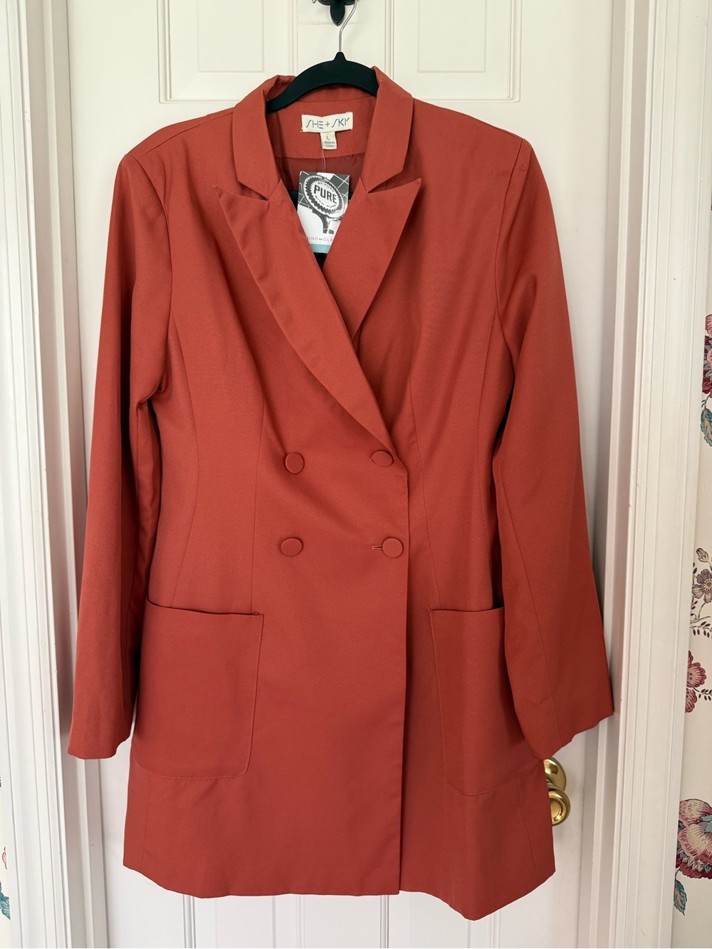 She + Sky Women's Double-Breasted Rust Blazer – Size Large – New with Tags